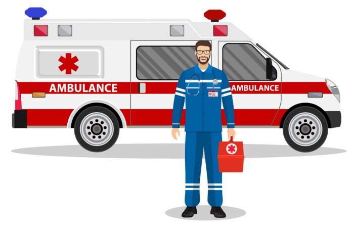 emergency doctor man and ambulance car